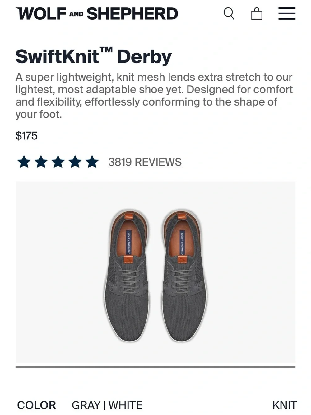 Wolf and Shepherd SwiftKnit Derby - Gray/White